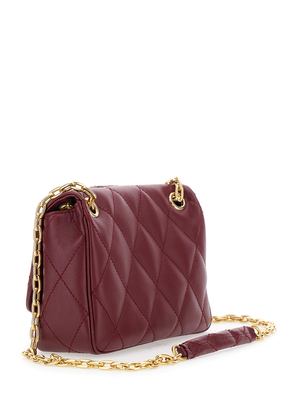 Burberry Women Bordeaux Quilted Crossbody Bag With Ekd Plaque On The Front And Chain-Link Shoulder Strap In Leather Woman BURBERRY