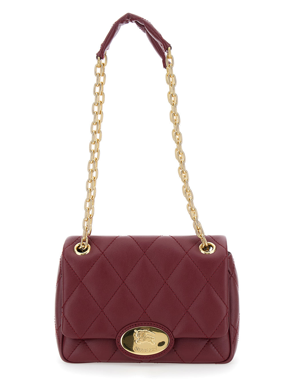 Burberry Women Bordeaux Quilted Crossbody Bag With Ekd Plaque On The Front And Chain-Link Shoulder Strap In Leather Woman BURBERRY