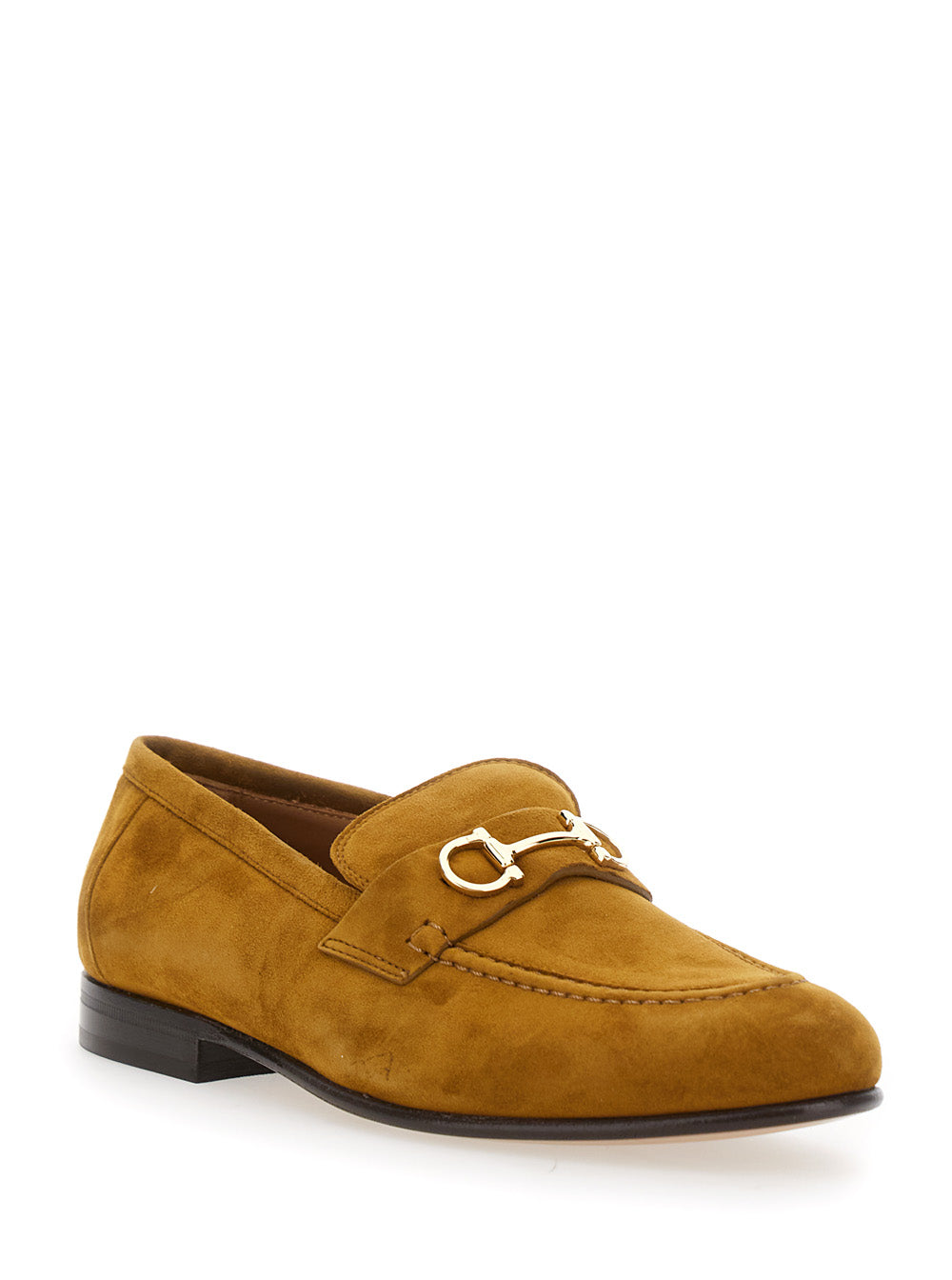 Ferragamo Women Brown Loafers With Almond Toe And Gancini Detail On The Front In Suede Woman FERRAGAMO