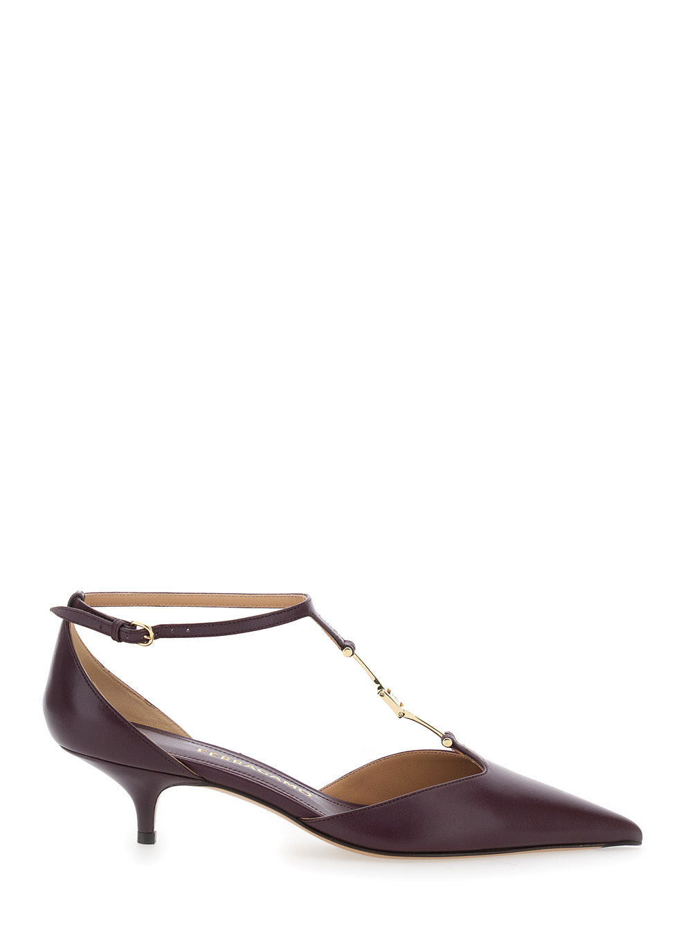 Ferragamo Women Bordeaux Pumps With T Strap And Low Heel In Leather Woman FERRAGAMO
