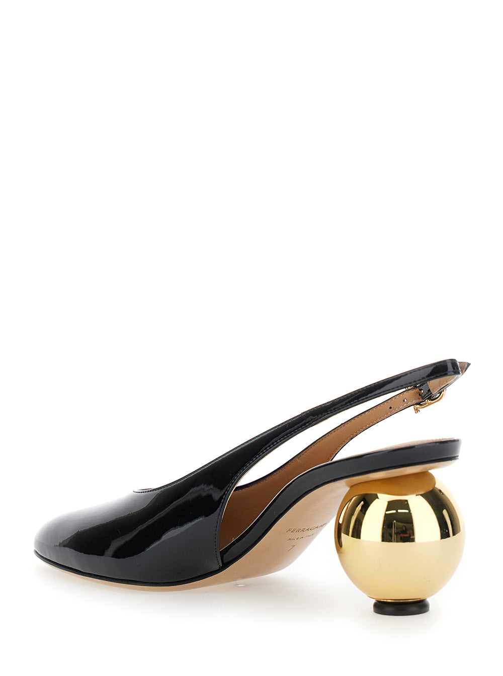 Ferragamo Women 'Tessie' Black Slingback Pumps With Spherical Heel In Patent Leather Woman FERRAGAMO