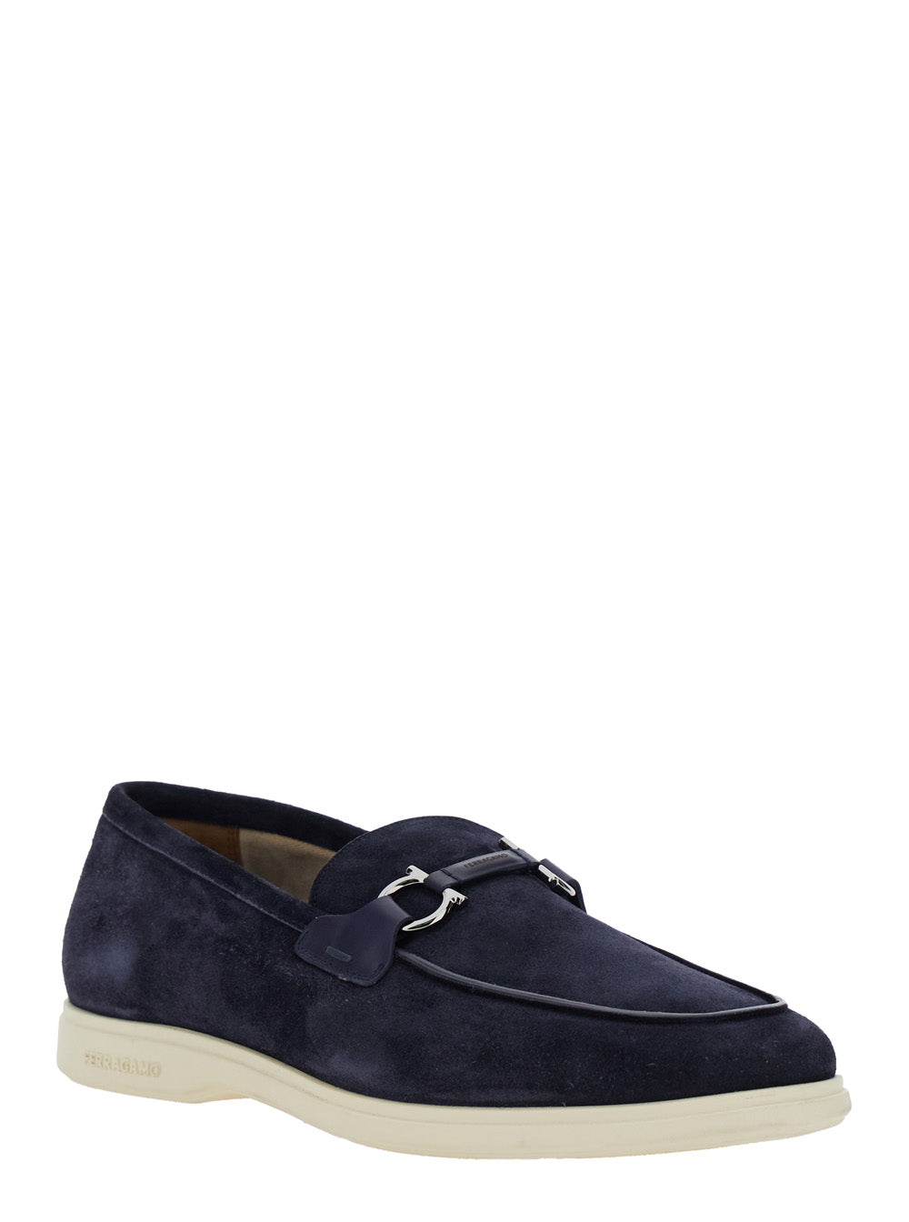 Ferragamo Men 'Cosimo' Blue Loafers With Metallic Hooks On The Front In Suede Man FERRAGAMO