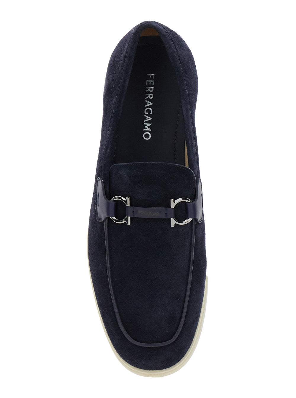 Ferragamo Men 'Cosimo' Blue Loafers With Metallic Hooks On The Front In Suede Man FERRAGAMO