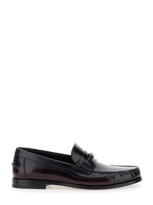 Ferragamo Men 'Harry' Dark Burgundy Loafers With Almond Toe And Logo Plaque Detail In Leather Man