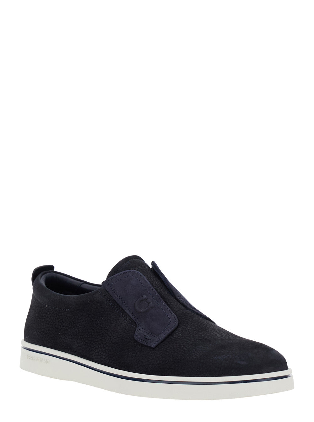 Ferragamo Men 'Alfie' Blue Laceless Oxford Shoes With Round Toe In Grained Leather Man FERRAGAMO