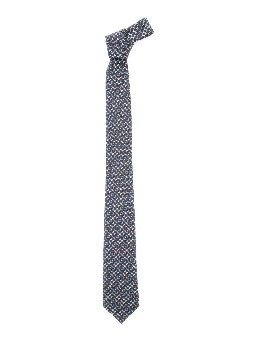 Gucci Men Grey Tie With All-Over Horsebit Print In Silk Man GUCCI