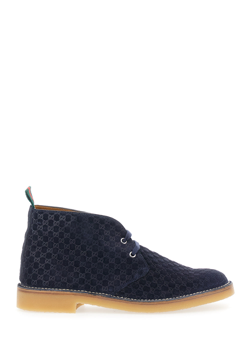 Gucci Men Blue Ankle Boots With Web Detail On The Heel And Low Heel In Gg Suede Man GUCCI