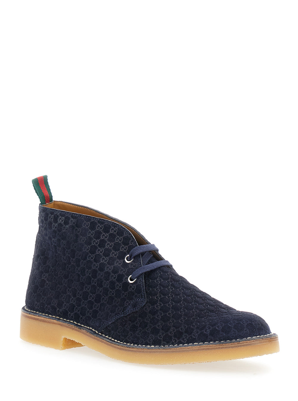 Gucci Men Blue Ankle Boots With Web Detail On The Heel And Low Heel In Gg Suede Man GUCCI