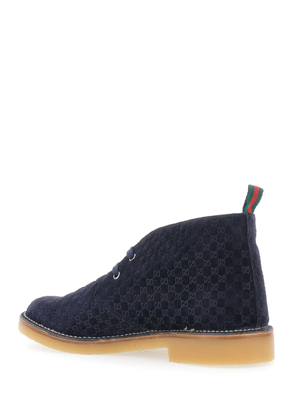 Gucci Men Blue Ankle Boots With Web Detail On The Heel And Low Heel In Gg Suede Man GUCCI