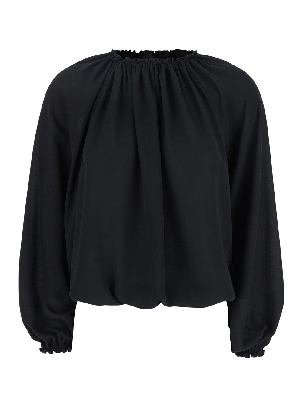 Leplain Women Black Top With Dropped Shoulders And Curlsin Fabric Woman LEPLAIN