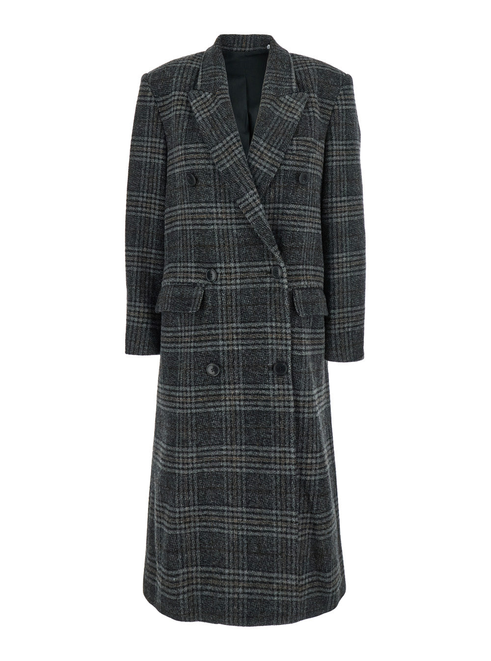 Isabel Marant Etoile Women 'Lexana' Grey Double-Breasted Coat With Peak Revers And All-Over Check Motif In Wool Woman ISABEL MARANT ETOILE