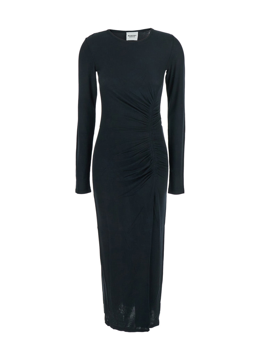 Isabel Marant Etoile Women 'Jelina' Black Midi Dress With Round Neck And Ruched Details In Modal Stretch Woman ISABEL MARANT ETOILE