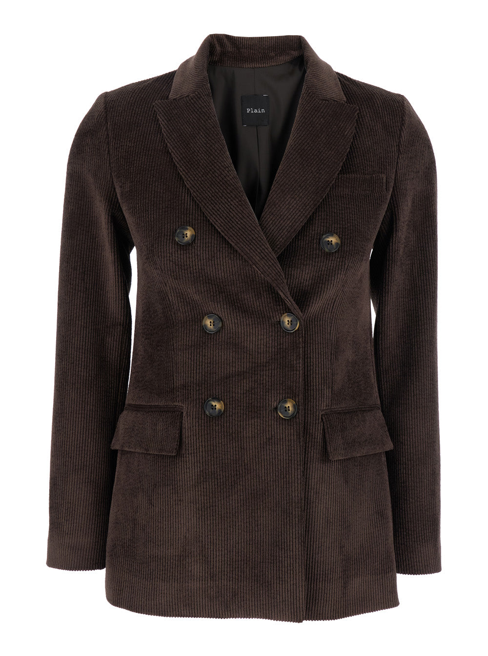 Leplain Women Brown Double-Breasted Jacket With Peak Revers In Ribbed Velvet Woman LEPLAIN