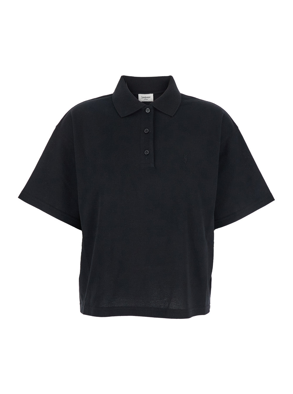 Saint Laurent Women Black Oversize Polo Shirt With Classic Collar And Tonal Logo Embroidery On The Front In Cotton Piquet Woman SAINT LAURENT