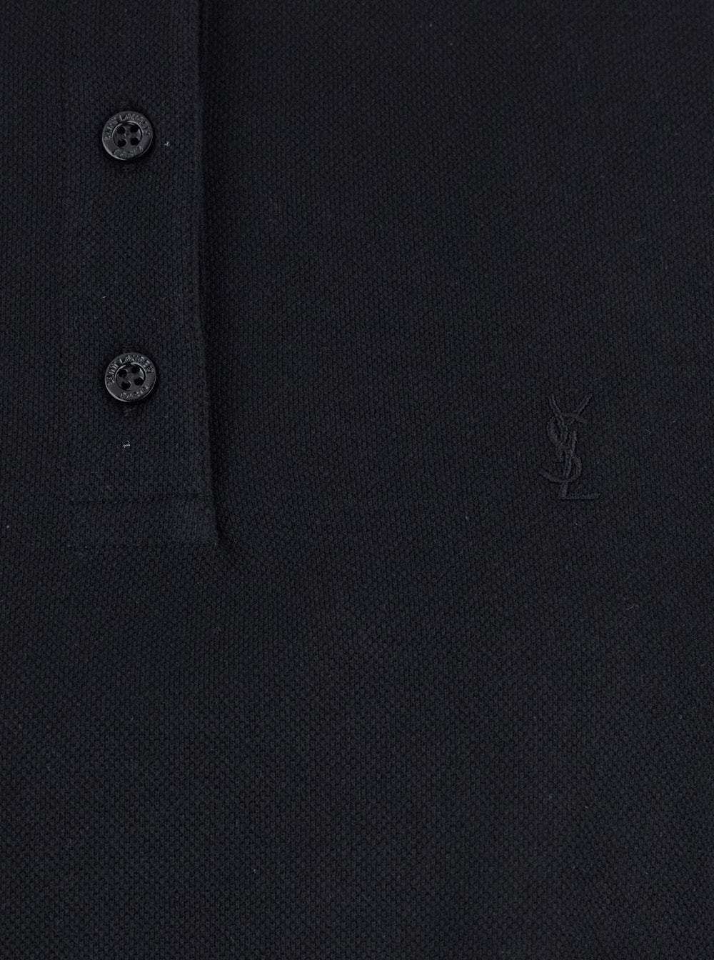 Saint Laurent Women Black Oversize Polo Shirt With Classic Collar And Tonal Logo Embroidery On The Front In Cotton Piquet Woman SAINT LAURENT