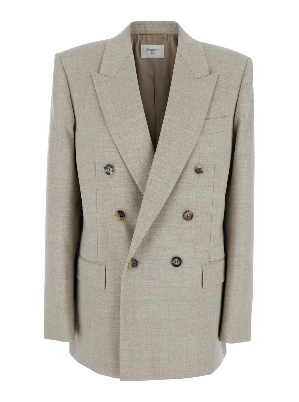 Saint Laurent Women Grey Double-Breasted Jacket With Peak Revers In Wool Woman SAINT LAURENT
