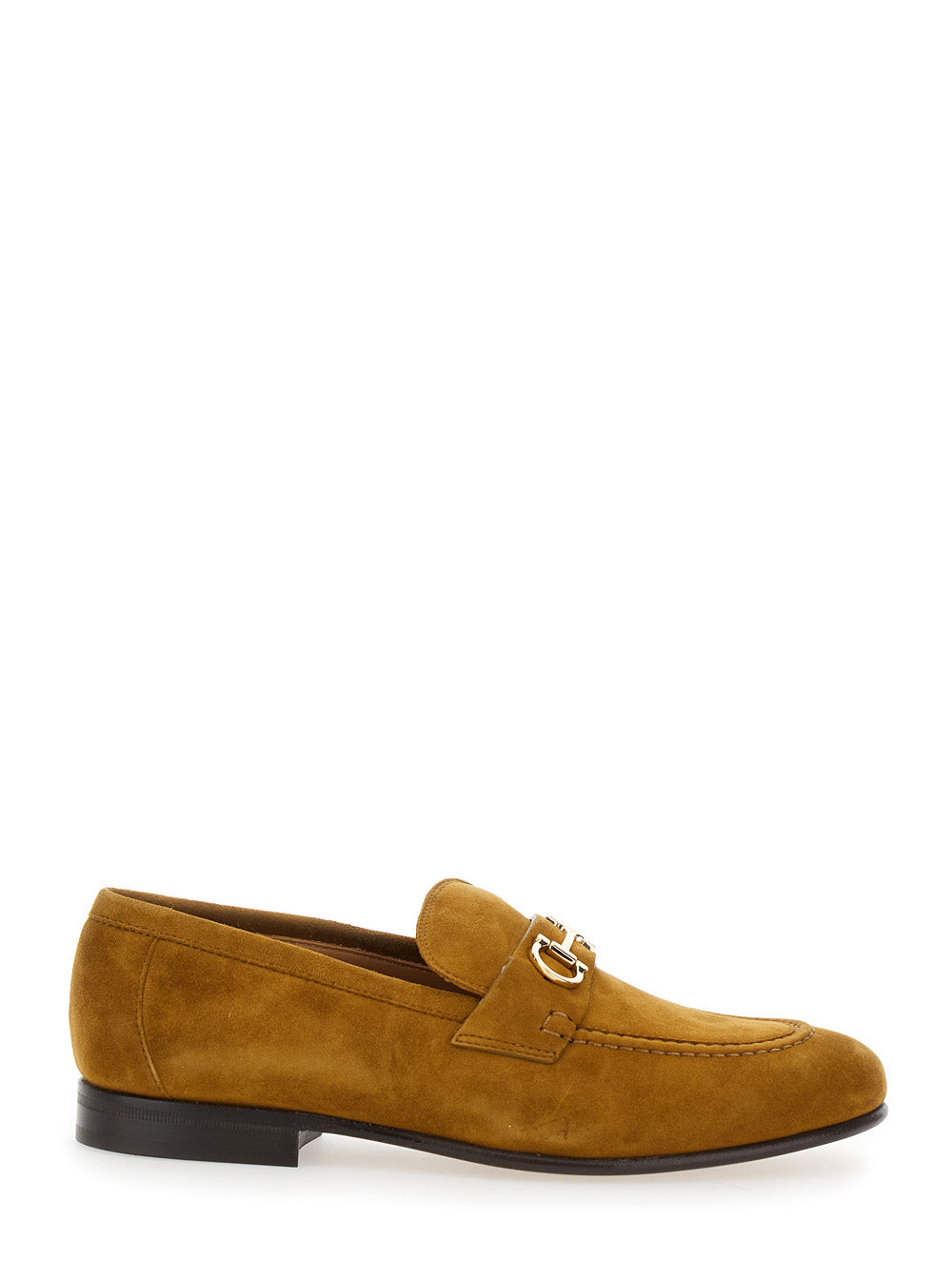 Ferragamo Women Brown Loafers With Almond Toe And Gancini Detail On The Front In Suede Woman FERRAGAMO