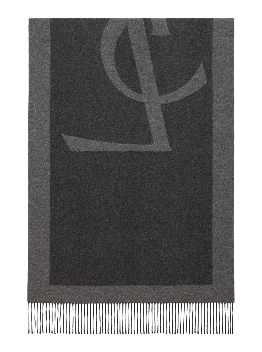 Saint Laurent Women Grey Scarf With Maxi Logo Lettering And Fringed Hem In Silk Woman SAINT LAURENT