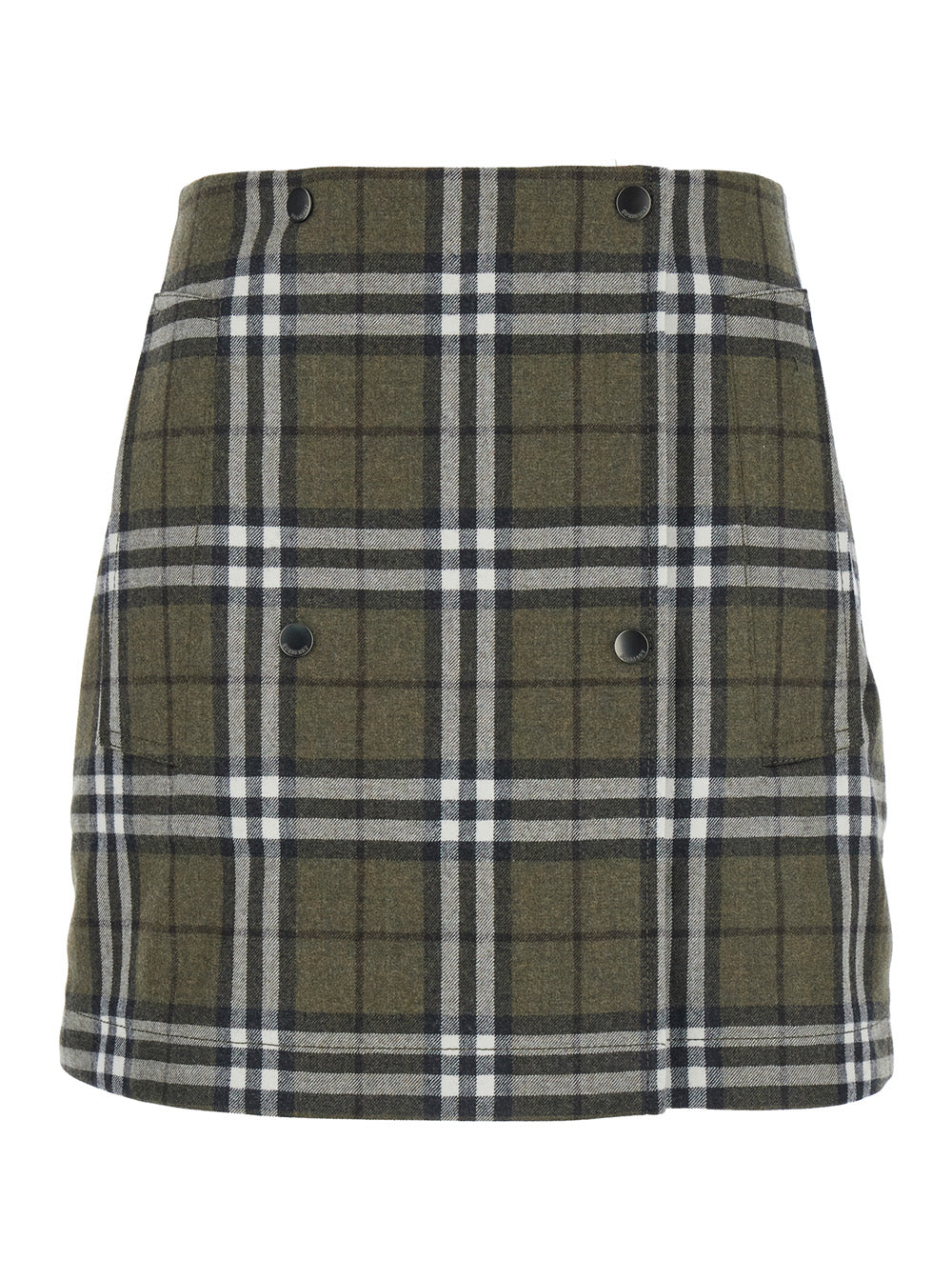 Burberry Women Green Skirt With All-Over Check Motif And Side Pockets In Virgin Wool Woman BURBERRY