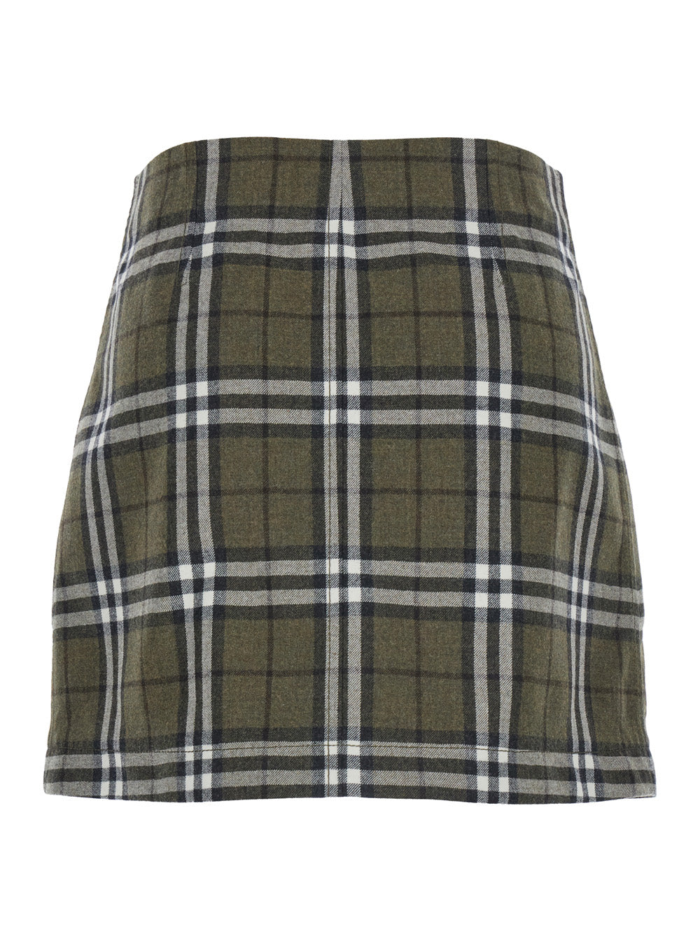 Burberry Women Green Skirt With All-Over Check Motif And Side Pockets In Virgin Wool Woman BURBERRY