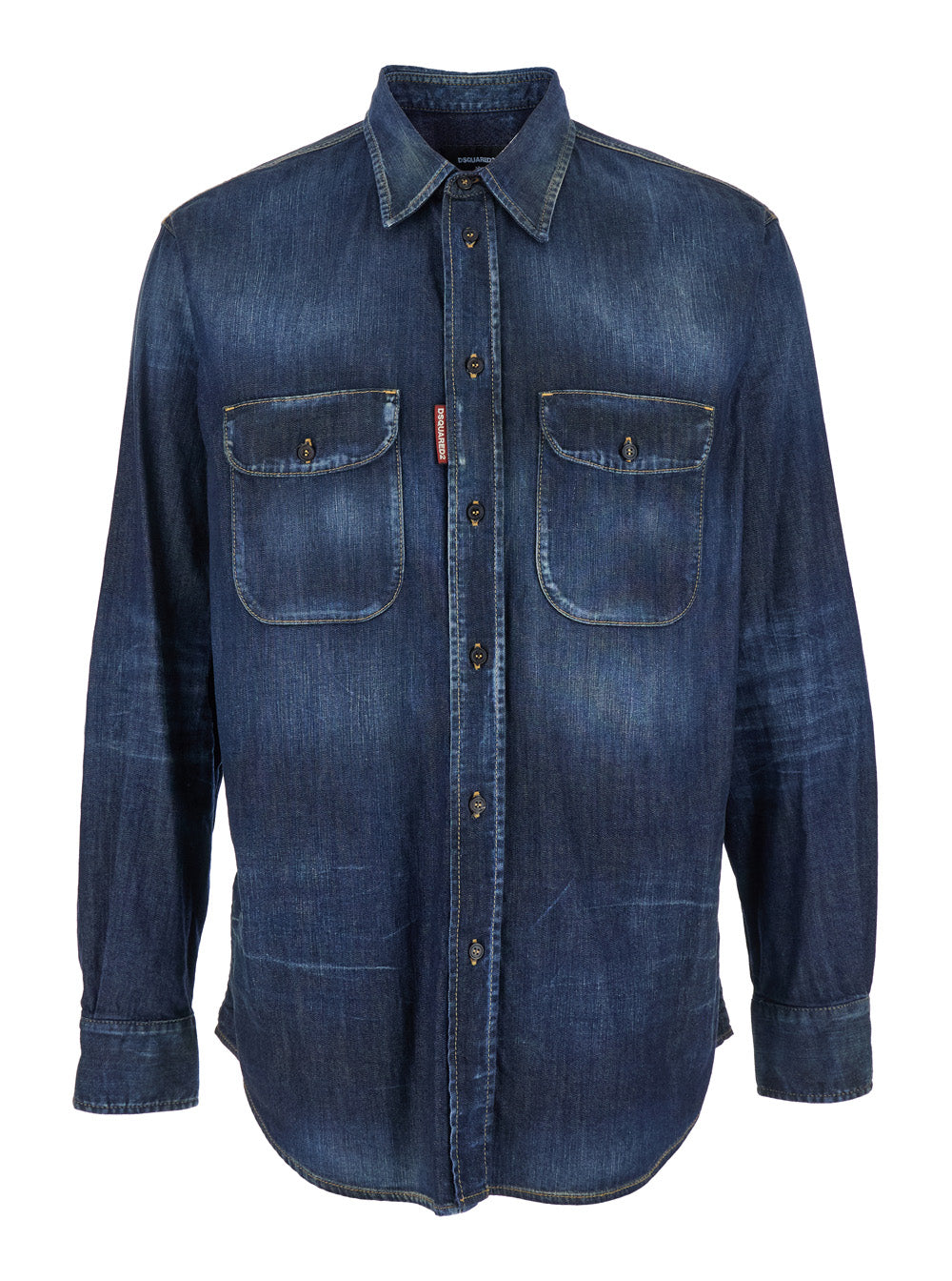 Dsquared2 Men Blue Shirt With Pointed Collar And Elbow Patches In Denim Man DSQUARED2