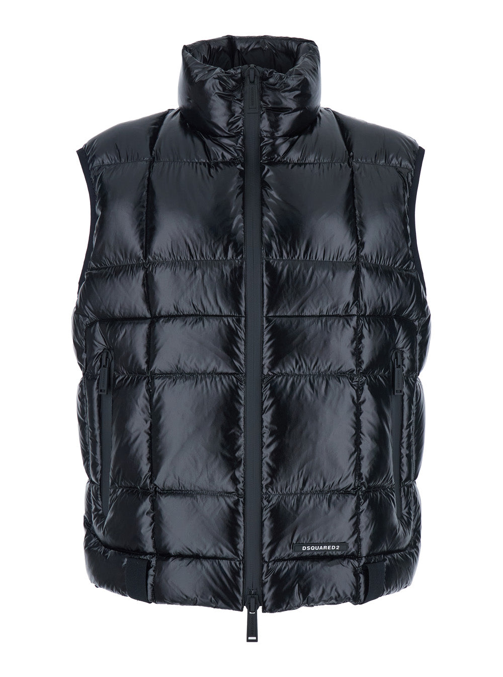 Dsquared2 Men Black Sleeveless Down Jacket With High Neck And Logo Patch On The Front In Tech Fabric Man DSQUARED2