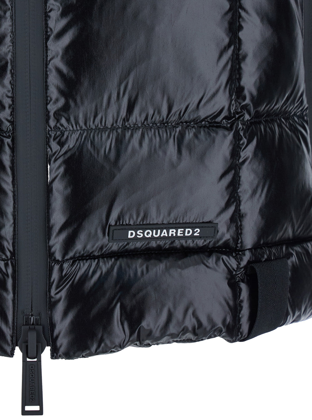 Dsquared2 Men Black Sleeveless Down Jacket With High Neck And Logo Patch On The Front In Tech Fabric Man DSQUARED2