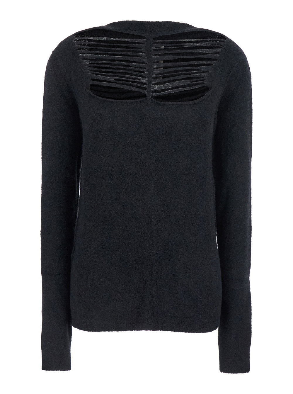 Rick Owens Women Black Sweater With Distressed Effect And Cut-Out Details On The Front In Alpaca Blend Woman RICK OWENS