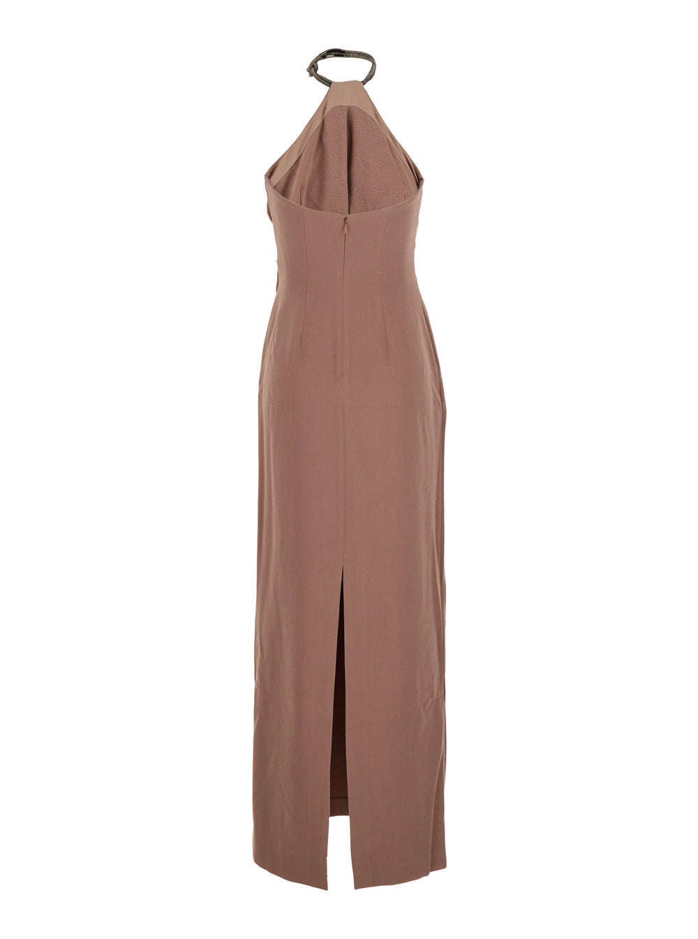 Solace London Women 'Riva' Brown Long Dress With Rhinestone-Embellished Neckline And Drape Details In Twill Woman SOLACE LONDON