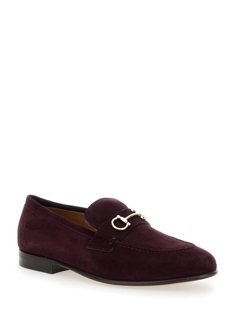 Ferragamo Women Bordeaux Loafers With Gancini Plaque On The Front And Low Heel In Suede Woman FERRAGAMO