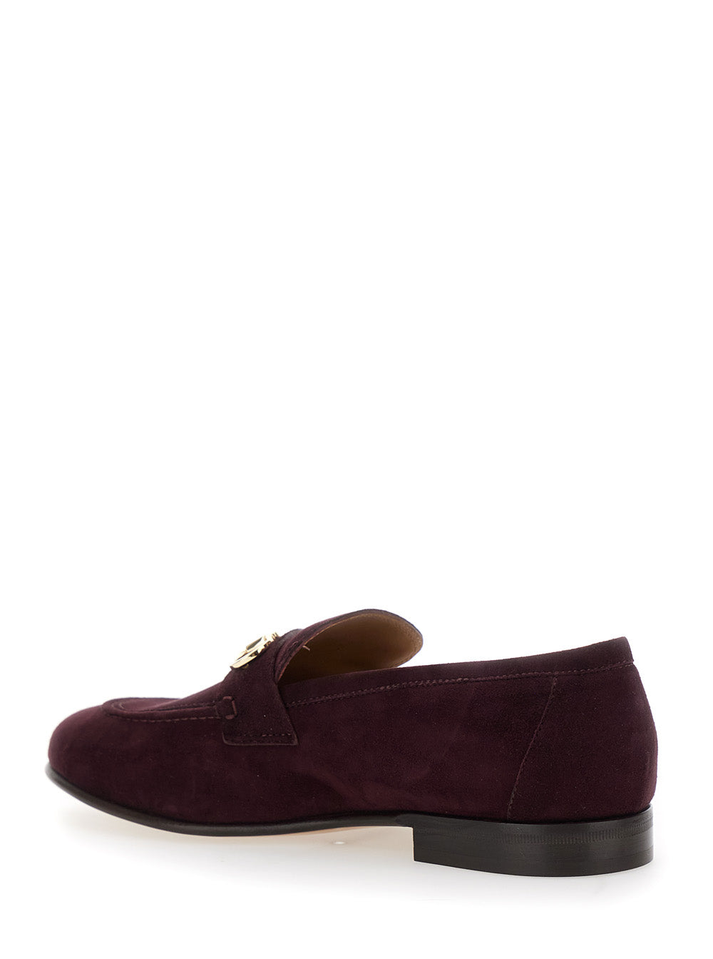 Ferragamo Women Bordeaux Loafers With Gancini Plaque On The Front And Low Heel In Suede Woman FERRAGAMO