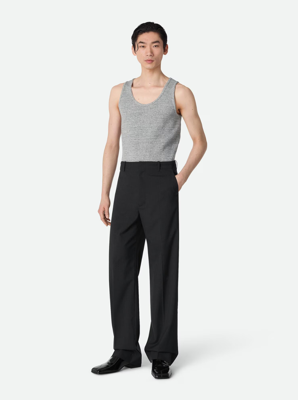 Bottega Veneta Men Grey Pants With Belt Loops And One Rear Welt Pocket In Wool Man BOTTEGA VENETA