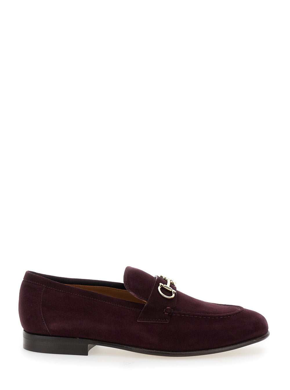 Ferragamo Women Bordeaux Loafers With Gancini Plaque On The Front And Low Heel In Suede Woman FERRAGAMO