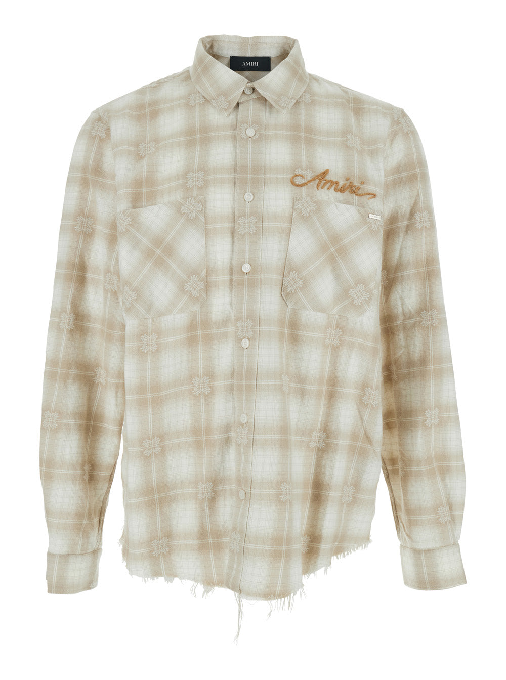 Amiri Men Beige Shirt With Check Pattern And Lettering Logo On Front And Backin Flannel Man AMIRI