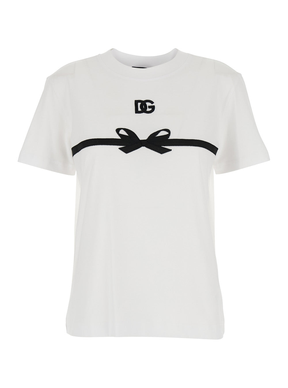 Dolce & Gabbana Women White Crewneck T-Shirt With Logo Print On The Front In Cotton Woman DOLCE & GABBANA