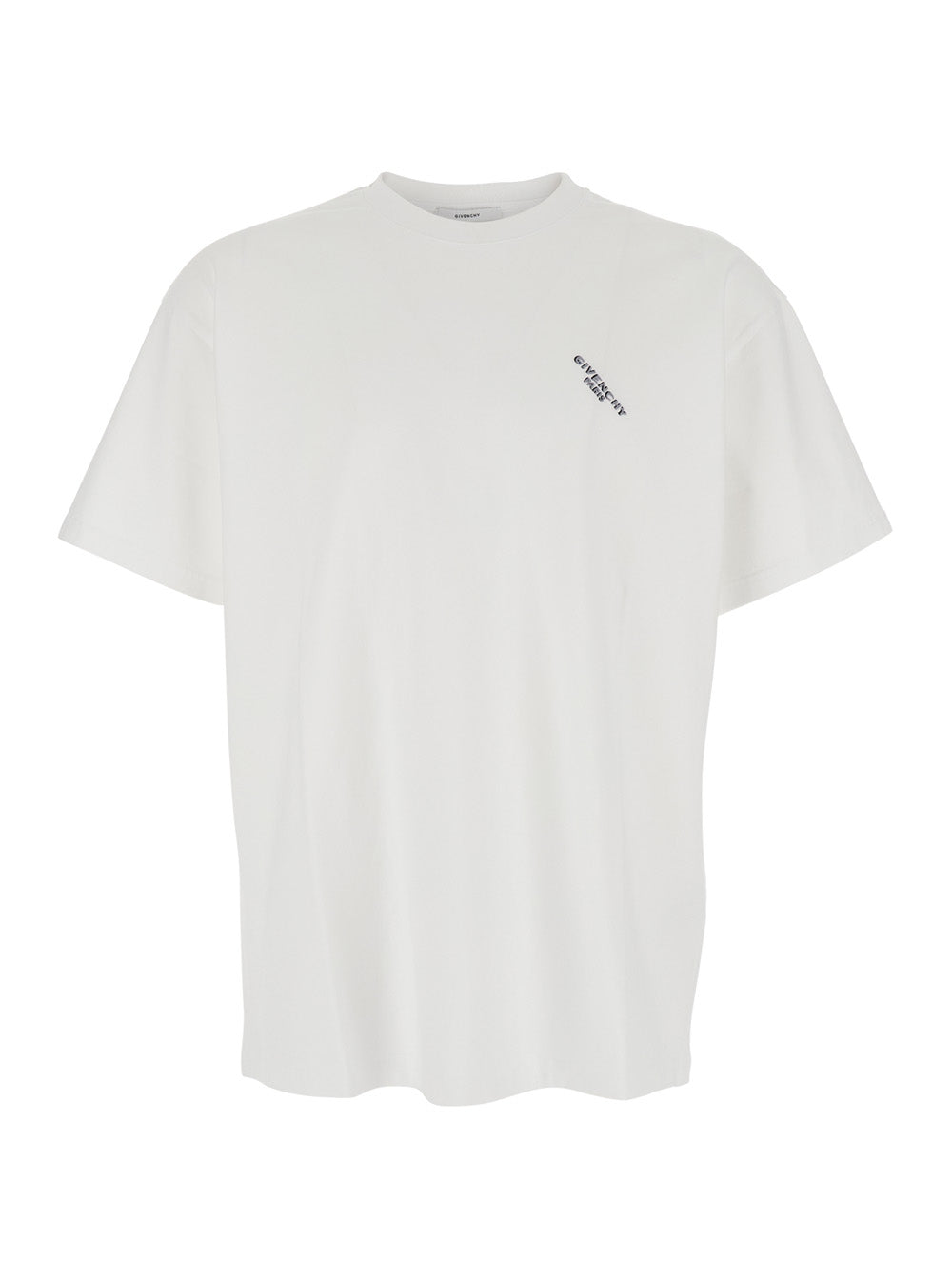 Givenchy Men White T-Shirt With Diagonal Embroidered Logo In Cotton Man GIVENCHY