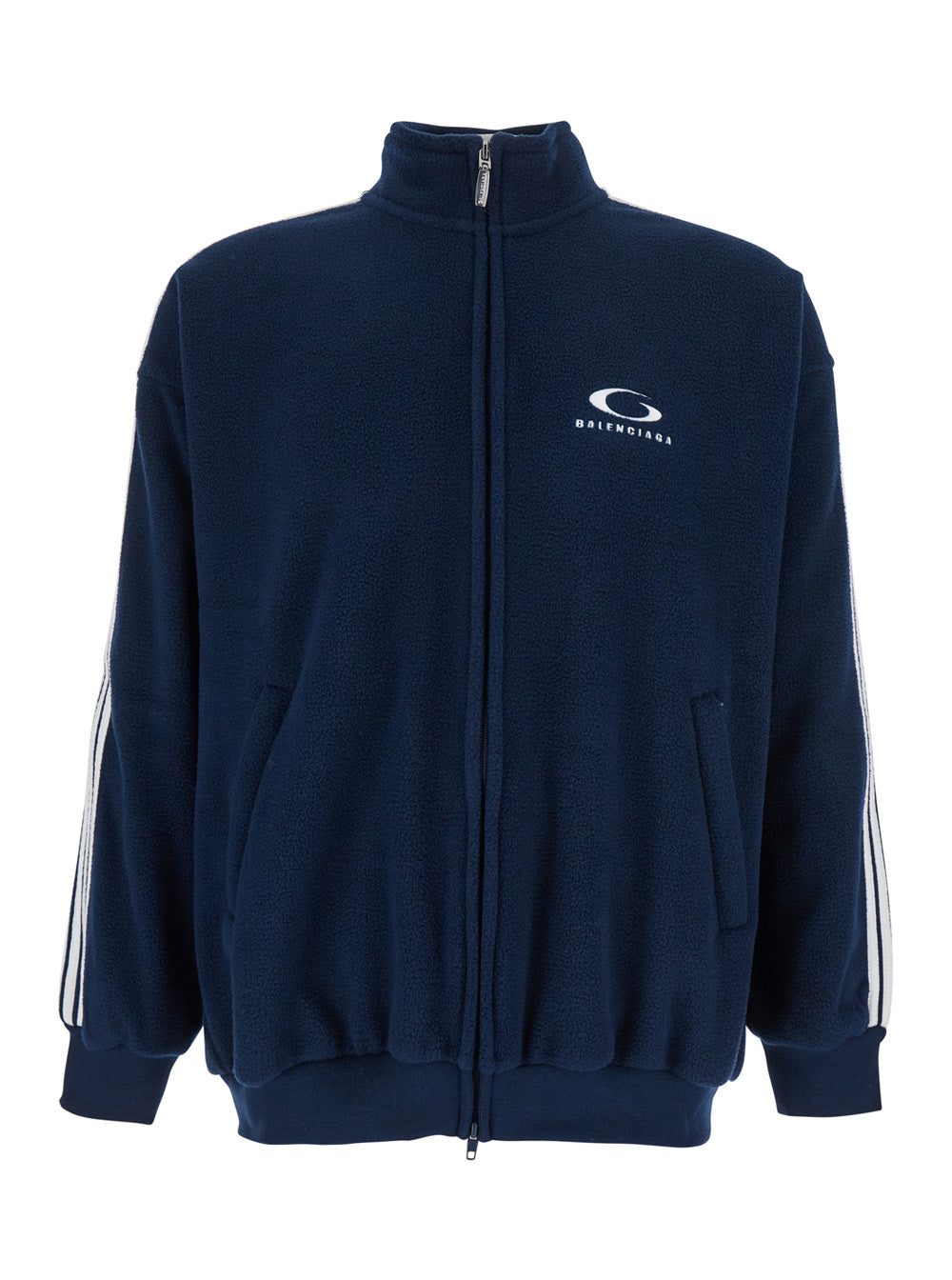 Balenciaga Men Blue Sweatshirt With Logo Detail On Front And Rear And Striped Detail On The Sleeve In Tech Fabric Man BALENCIAGA