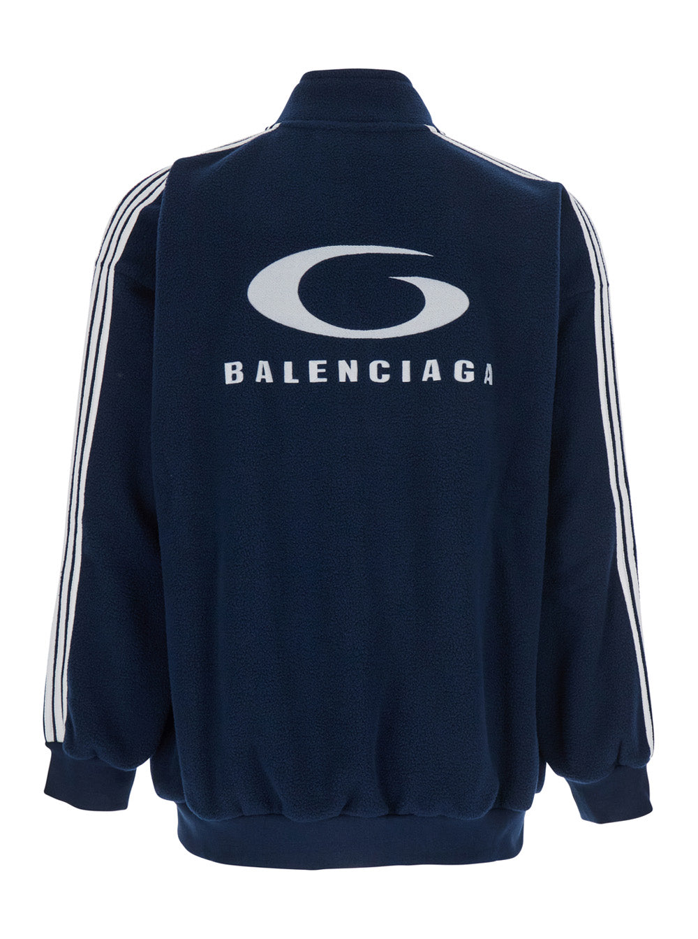 Balenciaga Men Blue Sweatshirt With Logo Detail On Front And Rear And Striped Detail On The Sleeve In Tech Fabric Man BALENCIAGA