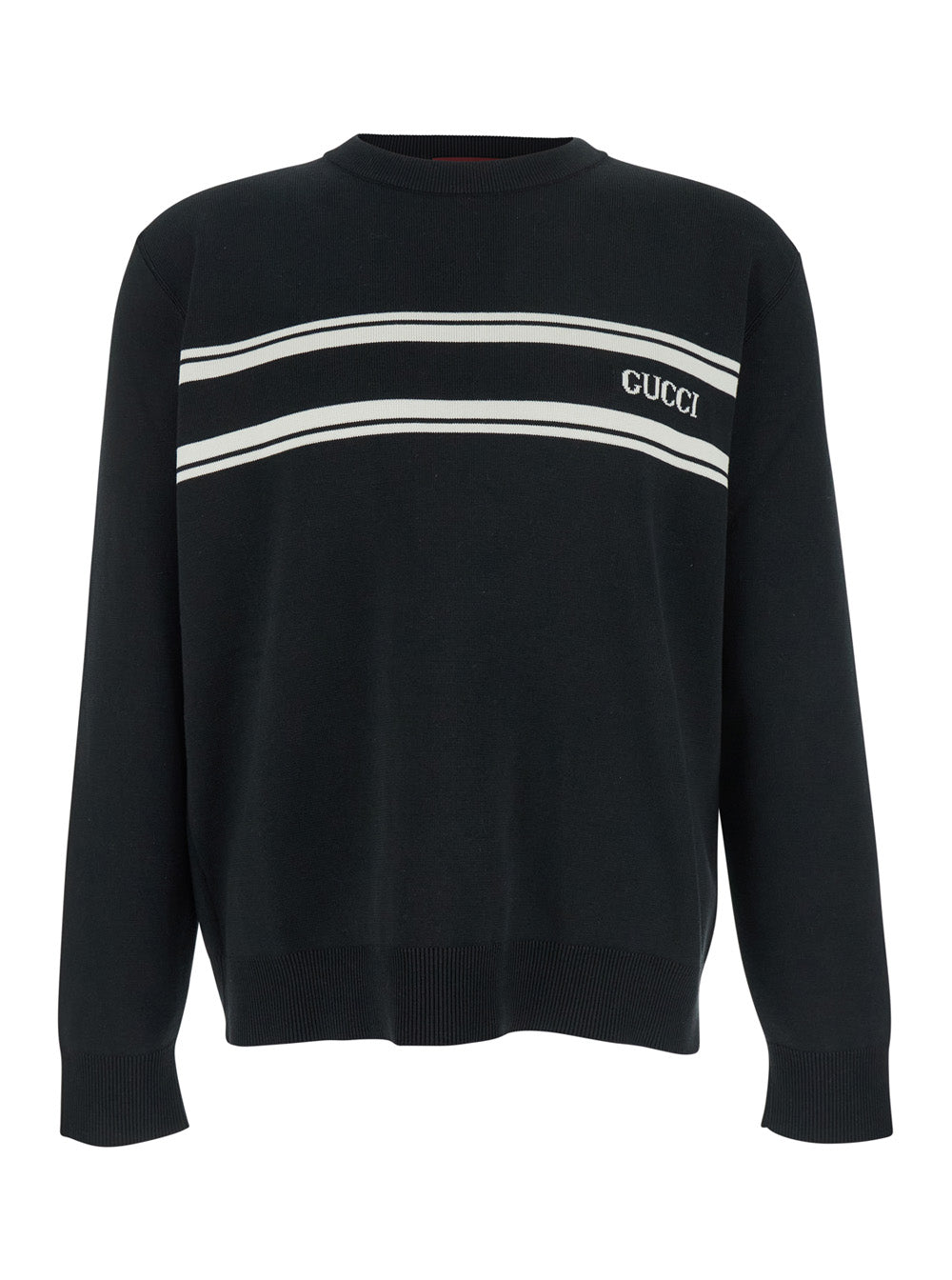 Gucci Men Black Sweater With Logo Lettering On The Front In Wool Man GUCCI