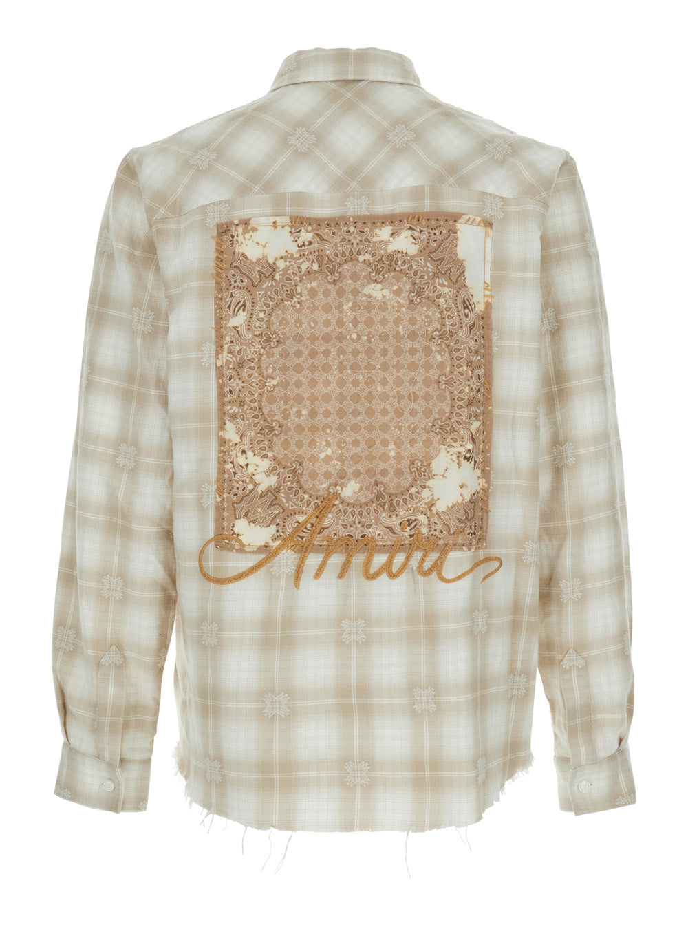 Amiri Men Beige Shirt With Check Pattern And Lettering Logo On Front And Backin Flannel Man AMIRI