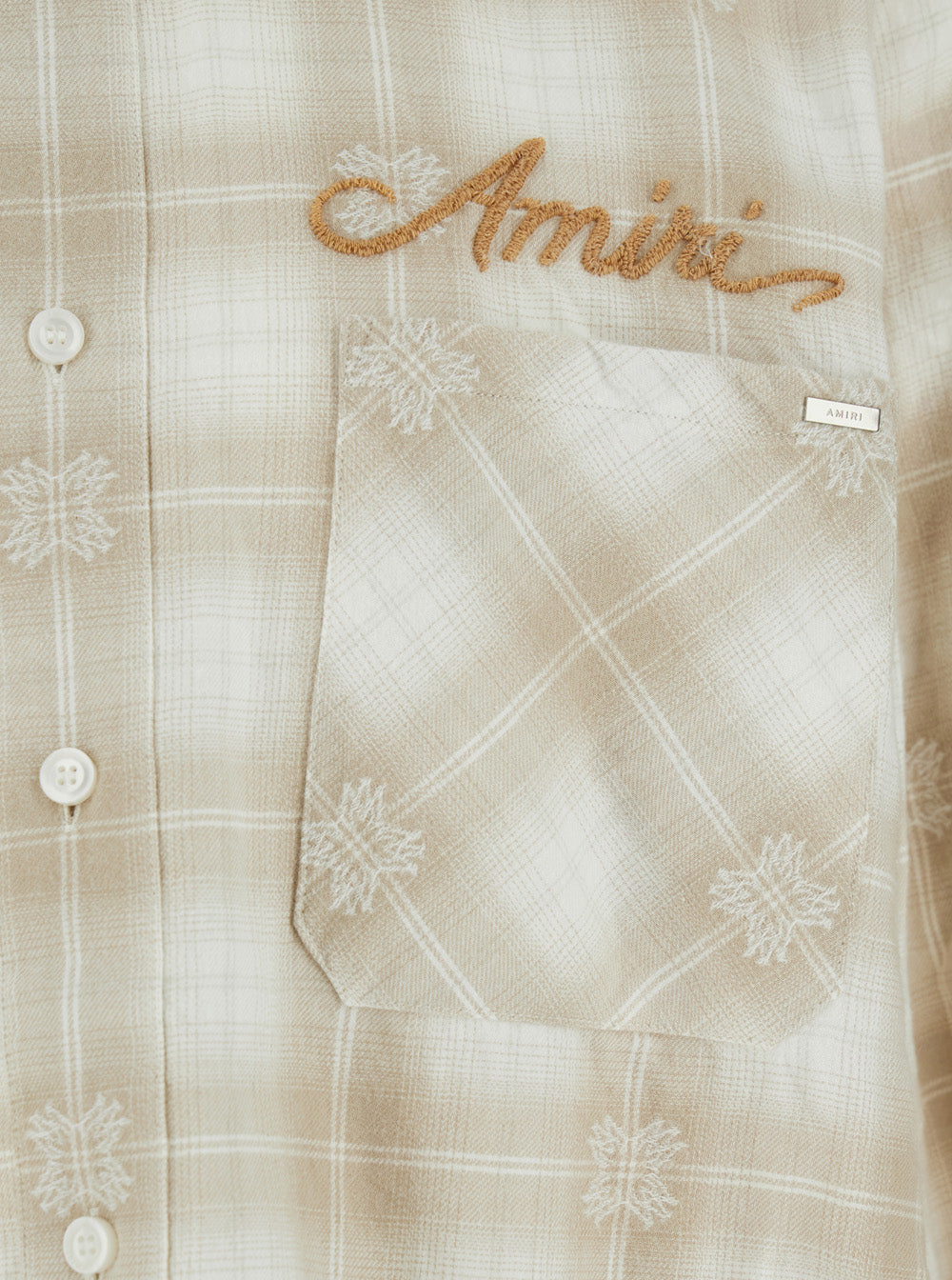 Amiri Men Beige Shirt With Check Pattern And Lettering Logo On Front And Backin Flannel Man AMIRI