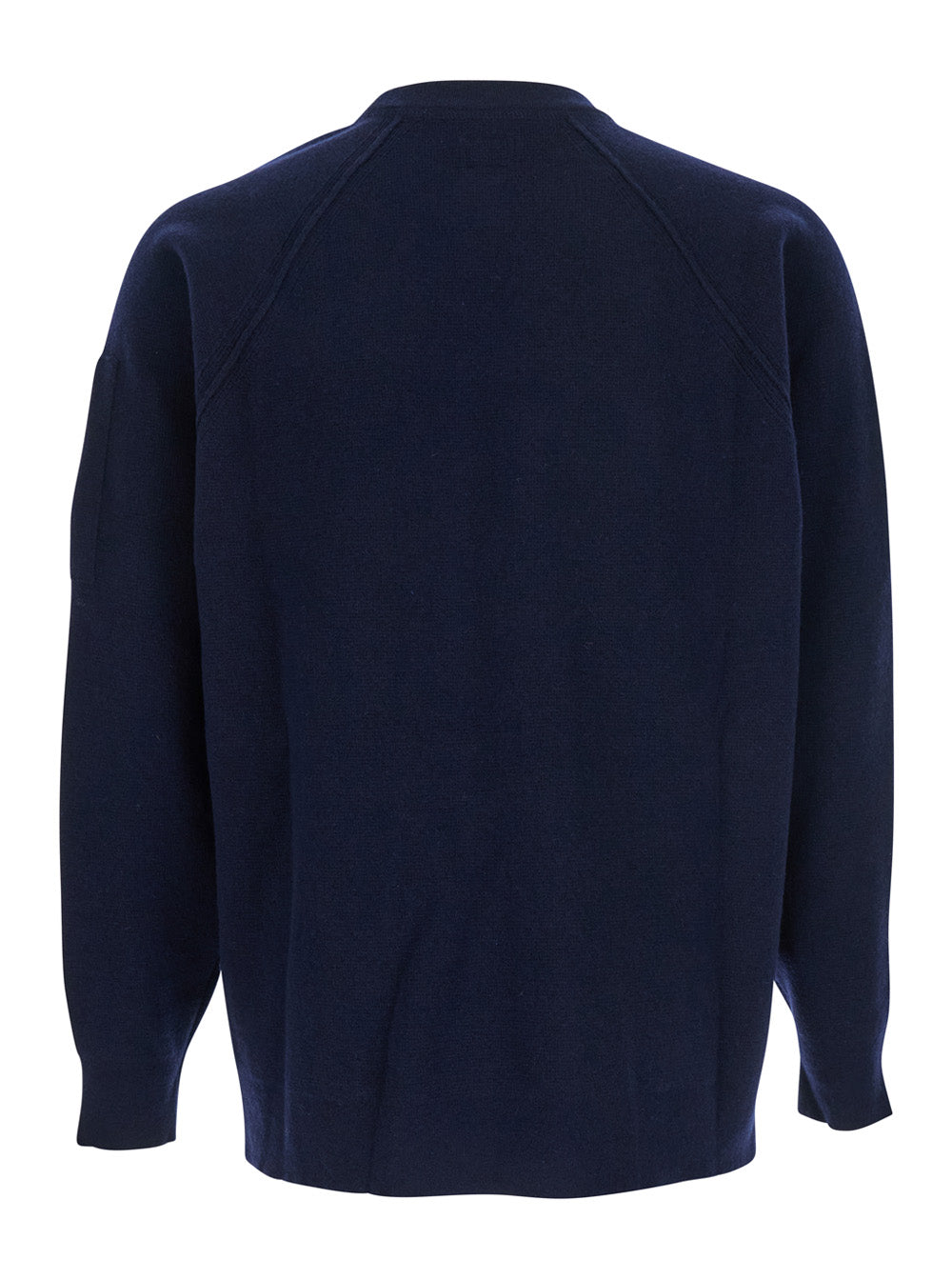 C.P. Company Men Blue Crew Neck Sweater With Compass Logo On Sleeve In Wool Blend Man C.P. COMPANY