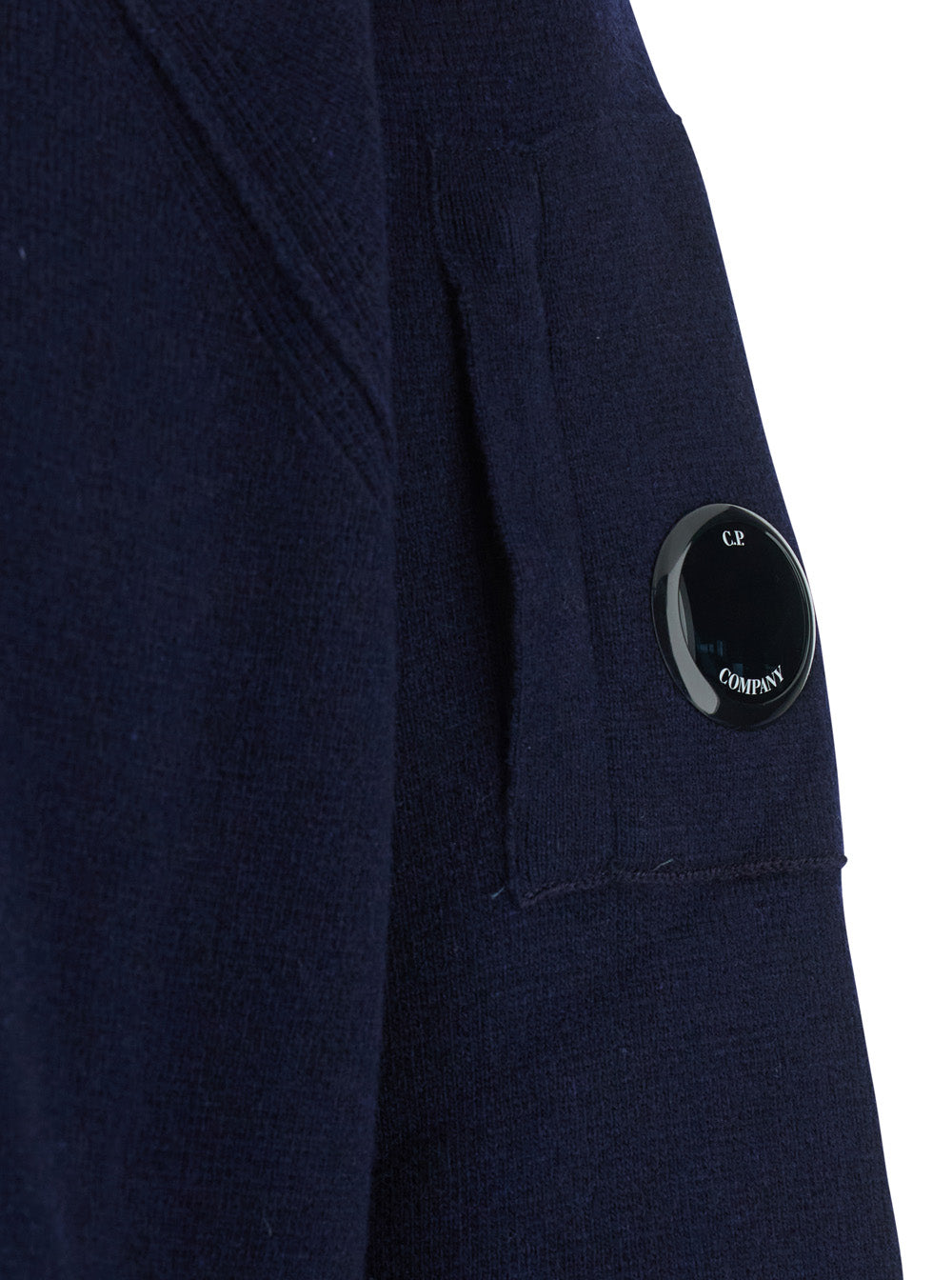 C.P. Company Men Blue Crew Neck Sweater With Compass Logo On Sleeve In Wool Blend Man C.P. COMPANY
