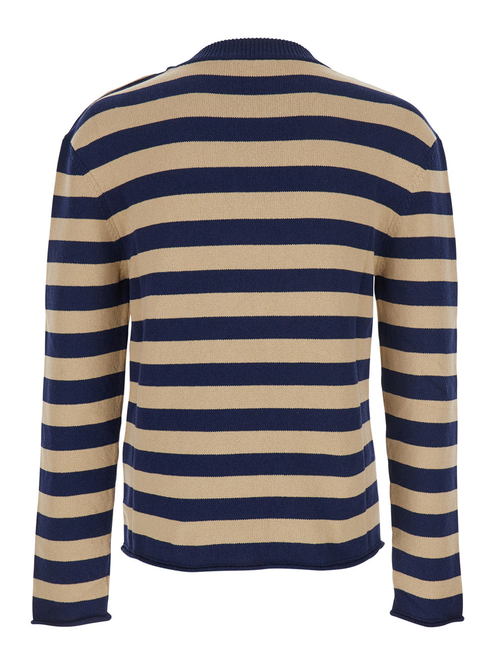 Balmain Men Blue Crewneck Sweater With Logo Lettering On The Front And All-Over Striped Motif In Wool Woman BALMAIN