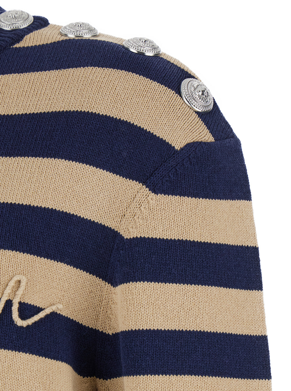 Balmain Men Blue Crewneck Sweater With Logo Lettering On The Front And All-Over Striped Motif In Wool Woman BALMAIN