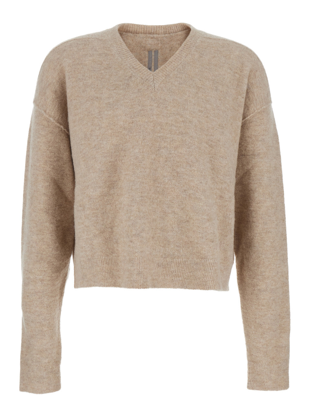 Rick Owens Men Beige Sweater With V Neck And Dropped Shoulders In Wool Blend Man