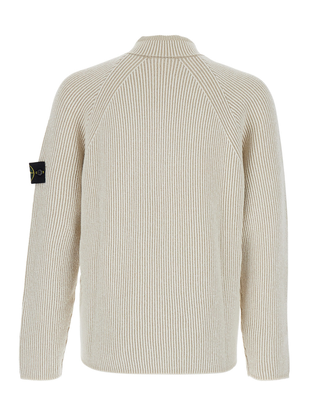 Stone Island Men White Sweater With Logo Patch On The Sleeve And Front Half Zip Closure In Wool Stretch Man STONE ISLAND
