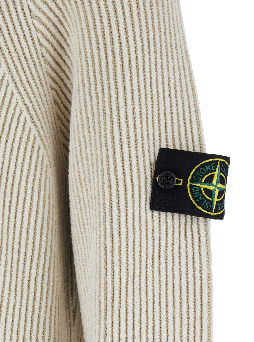 Stone Island Men White Sweater With Logo Patch On The Sleeve And Front Half Zip Closure In Wool Stretch Man STONE ISLAND