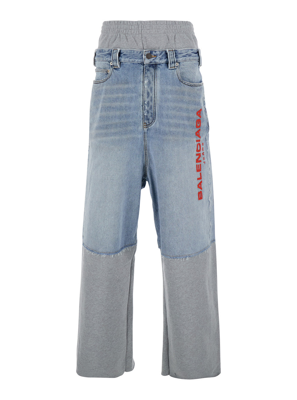 Balenciaga Men Light Blue Jeans With Fleece Inserts And Logo Lettering On The Front In Cotton And Denim Man BALENCIAGA