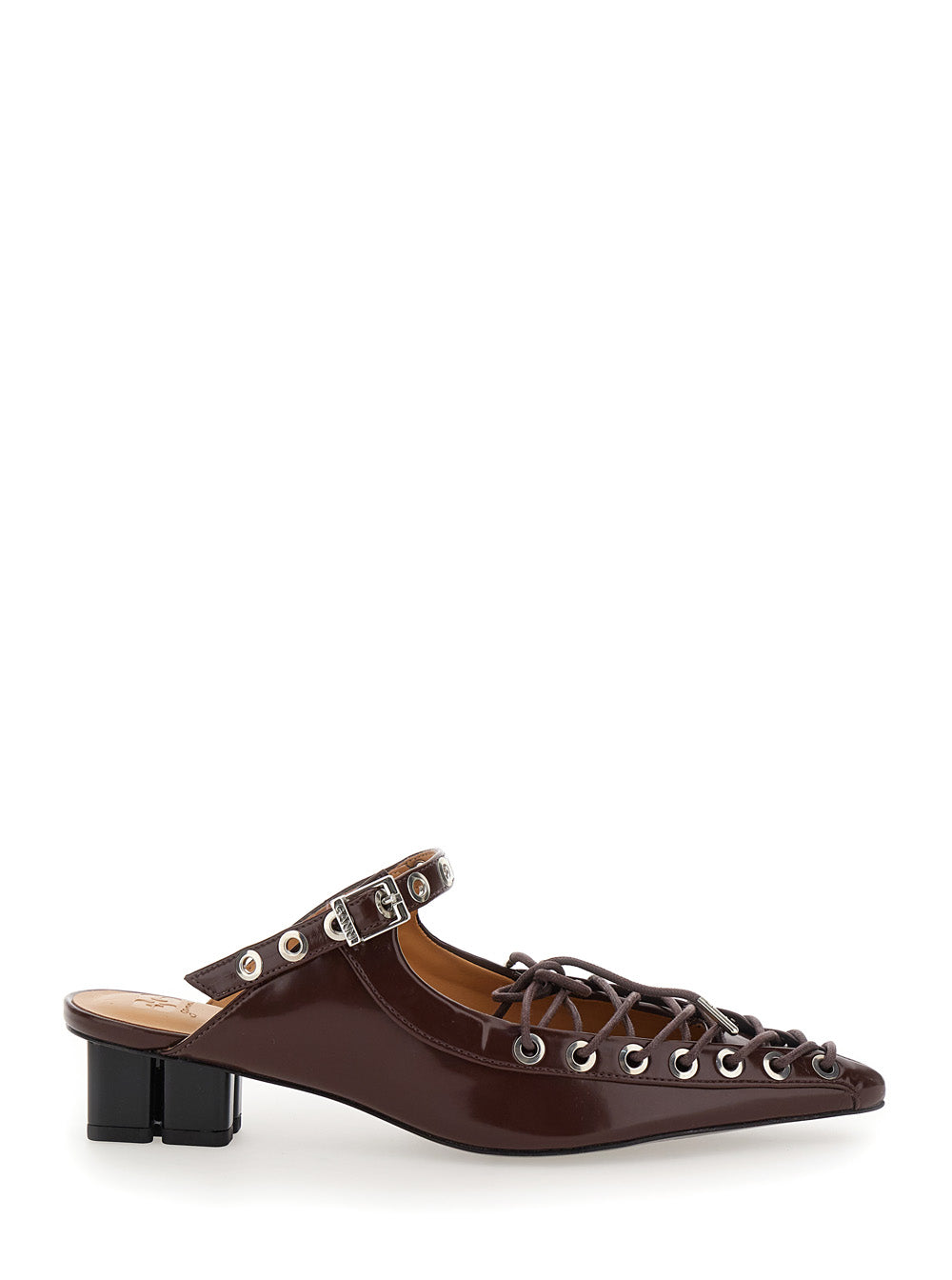 Ganni Women Brown Sandals With Pointed Toe Design And All-Over Laces In Eco Leather Woman GANNI